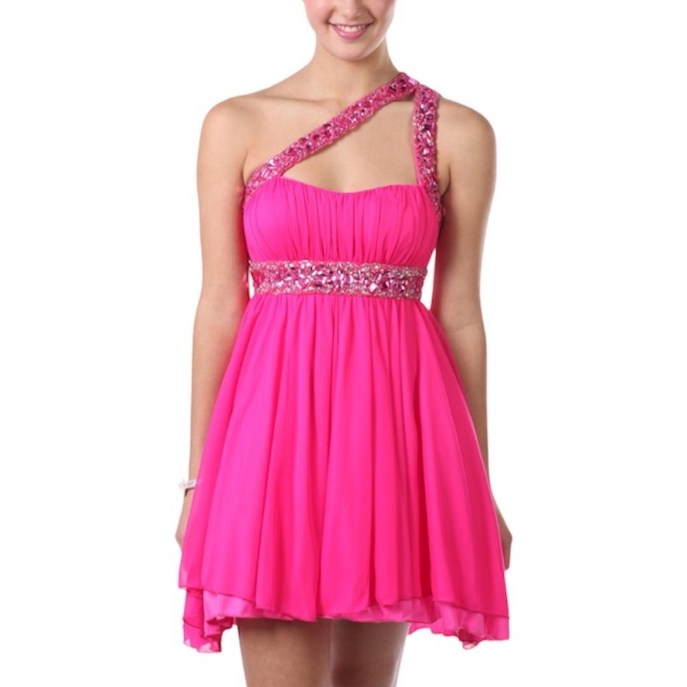 Hot Pink One Shoulder Formal Dress